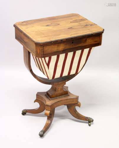 A REGENCY ROSEWOOD SEWING TABLE, with reversible Backgammon ...