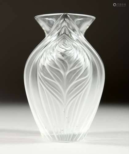 A SMALL LALIQUE VASE. Etched Lalique Freres 5ins high.