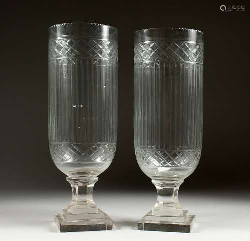 A GOOD PAIR OF CUT GLASS STORM LANTERNS.