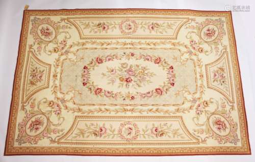 AN AUBUSSON STYLE TAPESTRY WALL HANGING, beige ground with f...