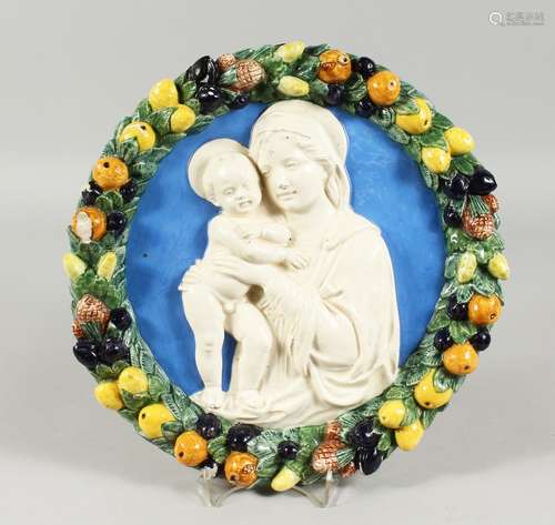 A DULA ROBIN ITALIAN CIRCULAR POTTERY MADONNA CHARGER 12ins ...