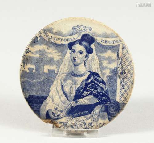 A VICTORIAN BLUE AND WHITE PONMARD POT LID. 4ins diameter.