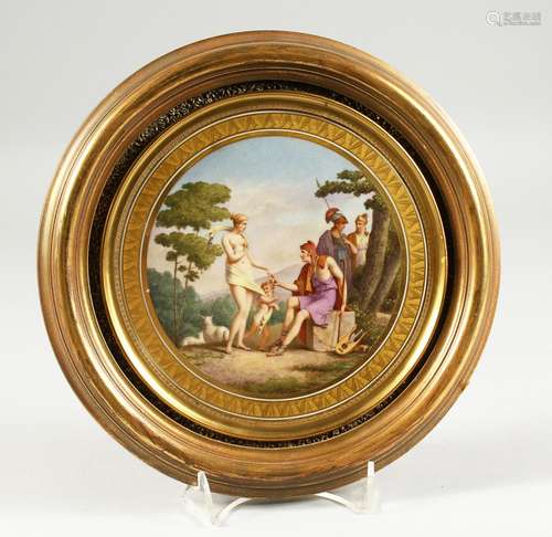 A SUPERB FRENCH PORCELAIN CIRCULAR PLAQUE, pierced with a cl...