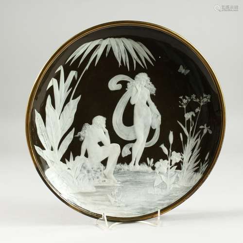 A GOOD PATE SUR PATE CIRCULAR DISH, with classical figures, ...