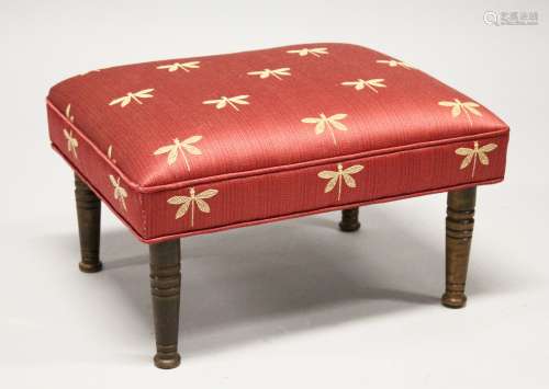 A SMALL FOOTSTOOL UPHOLSTERED with a dragonfly material 1ft ...