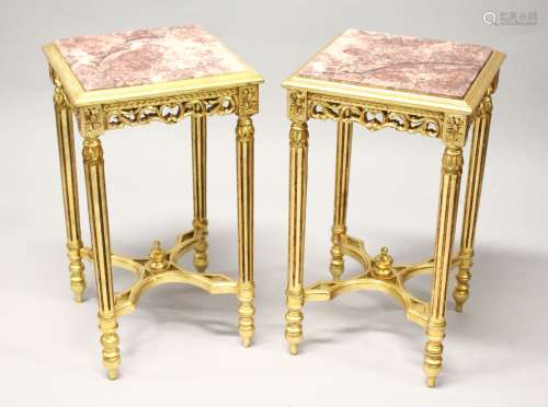 A PAIR OF FRENCH STYLE GILTWOOD AND MARBLE SQUARE SHAPE OCCA...