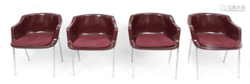 A set of four Robin Day style stacking chairs circa 1970-198...