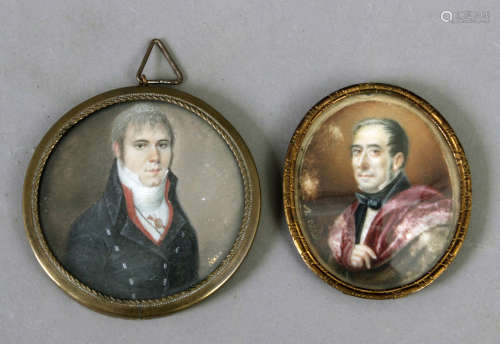 A pair of 19th century Spanish portrait miniatures of gentle...