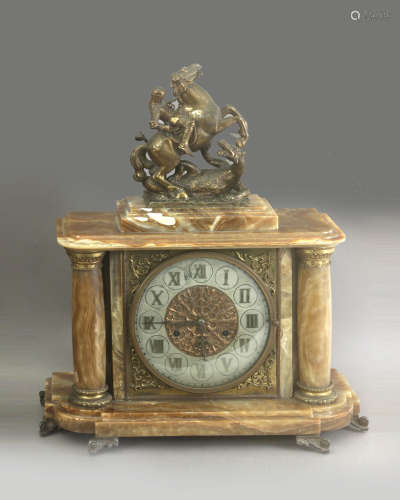 A 20th century carved agate mantel clock