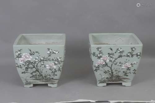 A pair of Japanese planters circa 1910-1930 in seto celadon ...