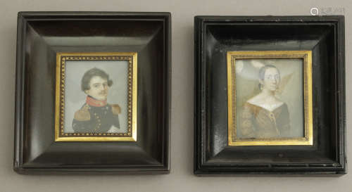 A pair of 19th century Spanish portrait miniatures of a dame...