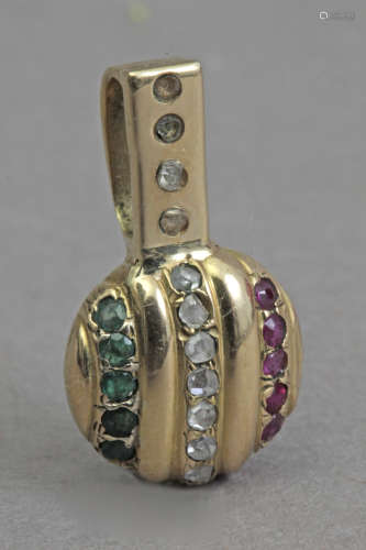 A rubies, emerald,and sapphire pendant with an 18k. yellow g...