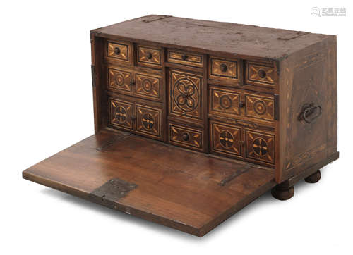 A 17th century Asturian inlaid walnut fall front chest