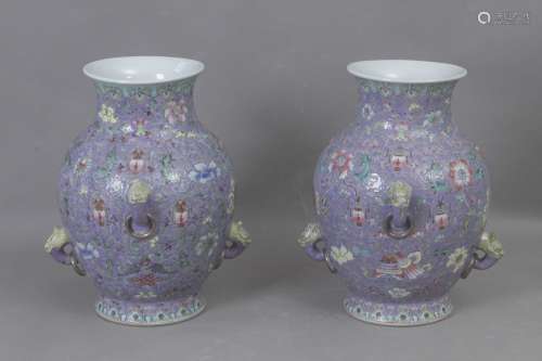 A pair of 20th century Famille Rose vases