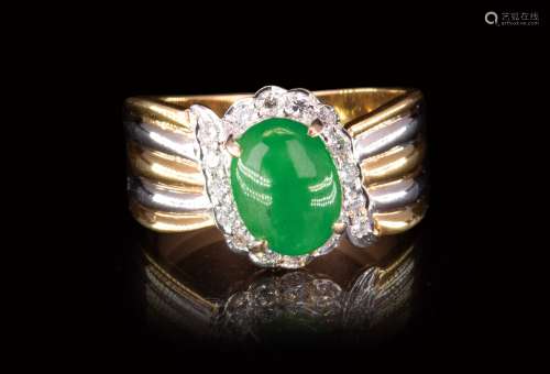 珠寶 天然緬甸翡翠冰陽綠鑽石戒