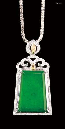 珠寶 天然緬甸冰種帝王綠翡翠鑽石掛墜