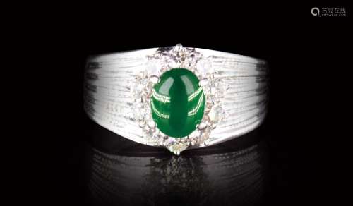 珠寶 天然緬甸翡翠冰種老坑綠鑽石戒