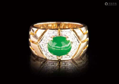 珠寶 天然緬甸翡翠冰陽綠鑽石戒