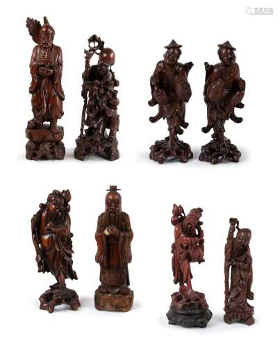 GROUP OF EIGHT CHINESE WOOD CARVING OF FIGURES
