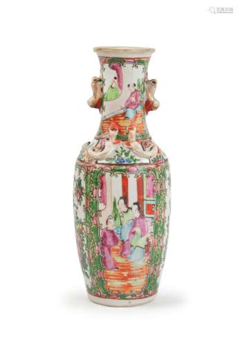 CHINESE FAMILLE ROSE MANDARIN BEAST HANDLE VASE