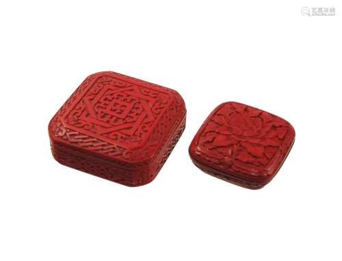 PAIR OF CARVED CINNABAR LACQURE BOXES