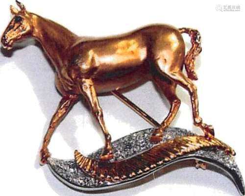 14k GOLD & PLATINUM DIAMOND SET HORSE BROOCH