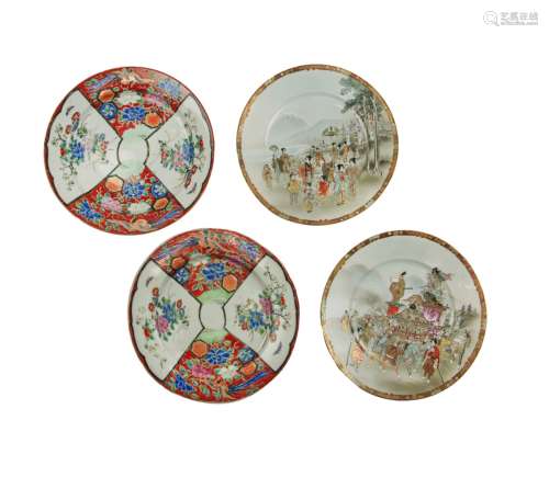 FOUR IMARI AND FAMILLE ROSE PLATES