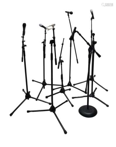 GROUP OF EIGHT MICROPHONE STANDS