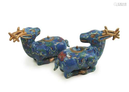 PAIR OF CLOISONNE DEER CONTAINERS