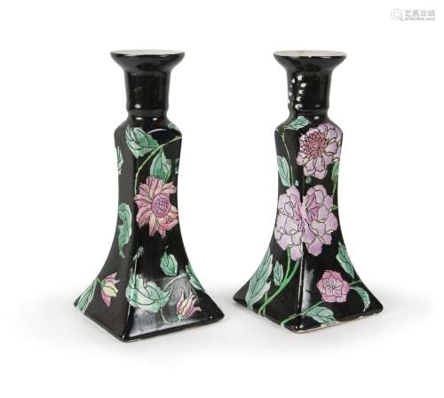 CHINESE FAMILLE NOIRE CANDLE STICKS