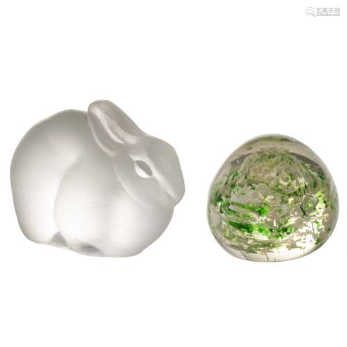 CRYSTAL RABBIT AND GLASS PAPERWEIGHTS