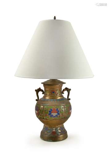 CHINESE CHAMPLEVE PEONY PATTERN LAMP