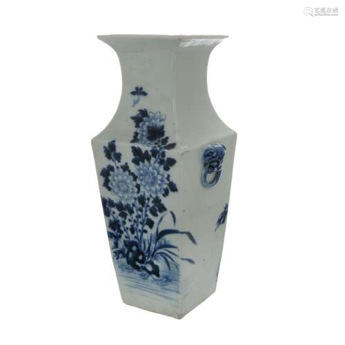 BLUE AND WHITE SQUARE VASE