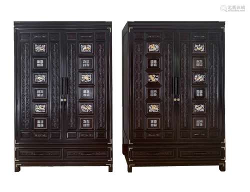 PAIR OF LARGE KOREAN MOTHER OF PEARL CABINETS