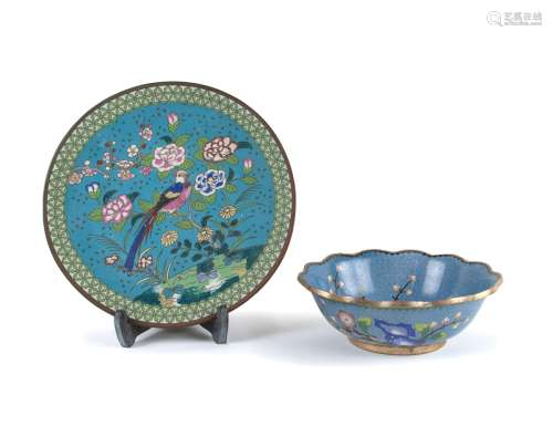 CHINESE CLOISONNE DISH AND BOWL
