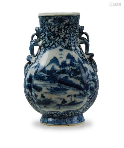 BLUE AND WHITE SCENERY VASE