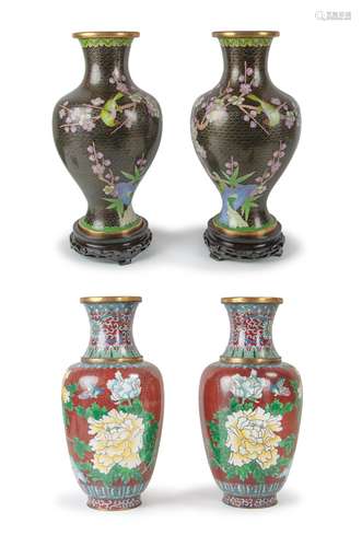 SET OF FOUR CHINESE CLOISONNE VASES