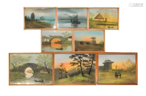 GROUP OF EIGHT CHINESE PASTEL ART