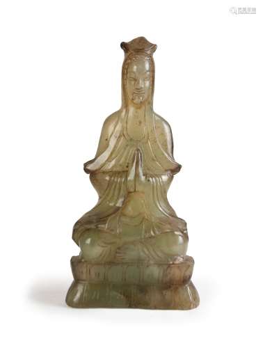 CARVED JADE FIGURE OF SEATED GUAN YIN