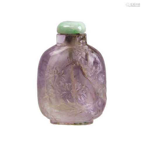 PINK CRYSTAL CARVED SNUFF BOTTLE