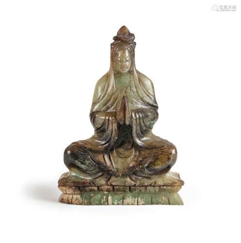 CARVED JADE FIGURE OF SEATED GUAN YIN