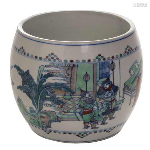 CHINESE DOUCAI GLAZED BRUSH POT