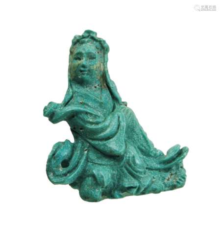 TURQUOISE CARVED CHINESE GODDESS