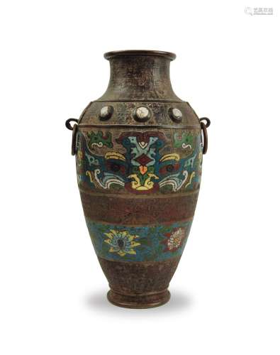 CHINESE BRONZE CHAMPLAVE VASE