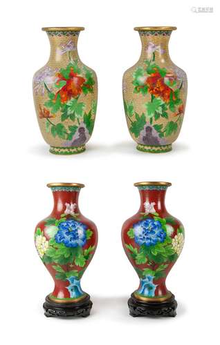 SET OF FOUR CHINESE CLOISONNE VASES