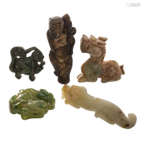 COLLECTION OF FIVE ASSORTED STONE/JADE TOGGLES