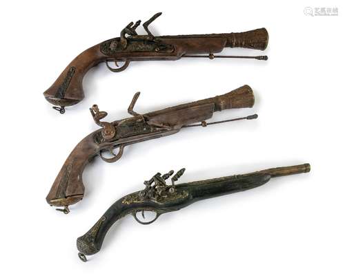 GROUP OF THREE DECORATIVE FLINTLOCK PIRATE PISTOL