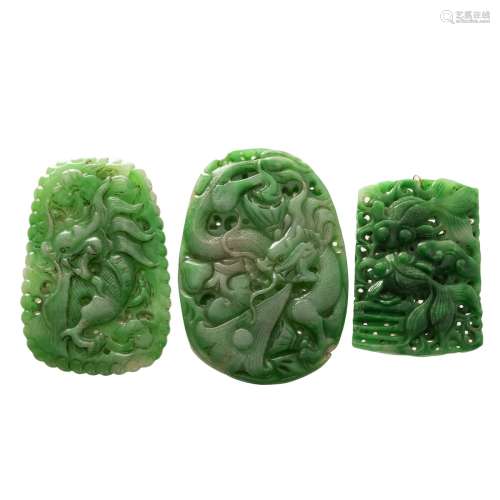 THREE ASSORTED STONE / JADE PLAQUES