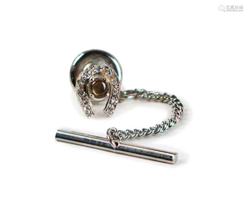 WHITE GOLD DIAMOND AND SAPPHIRE HORSESHOE TIE PIN