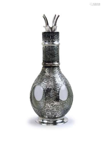 CHINESE SILVER FOUR CHAMBER DECANTER